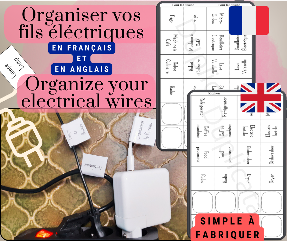 Un exemple d'étiquettes pour organiser les fils de la maison. à imprimer