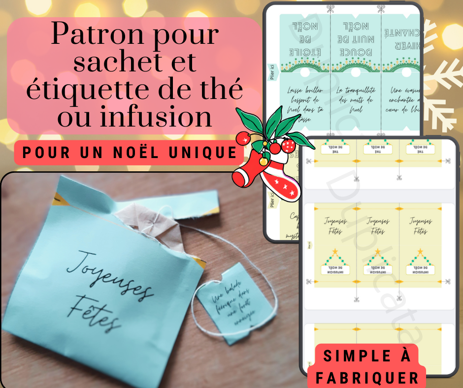 Un exemple de sachet e thé ou infusion fabriqué à partir d'un patron